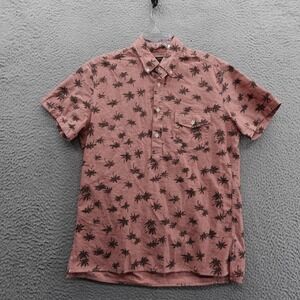 J Crew Palm Tree Shirt‎ Medium Red Short Sleeve Cotton Mens Tropical Summer